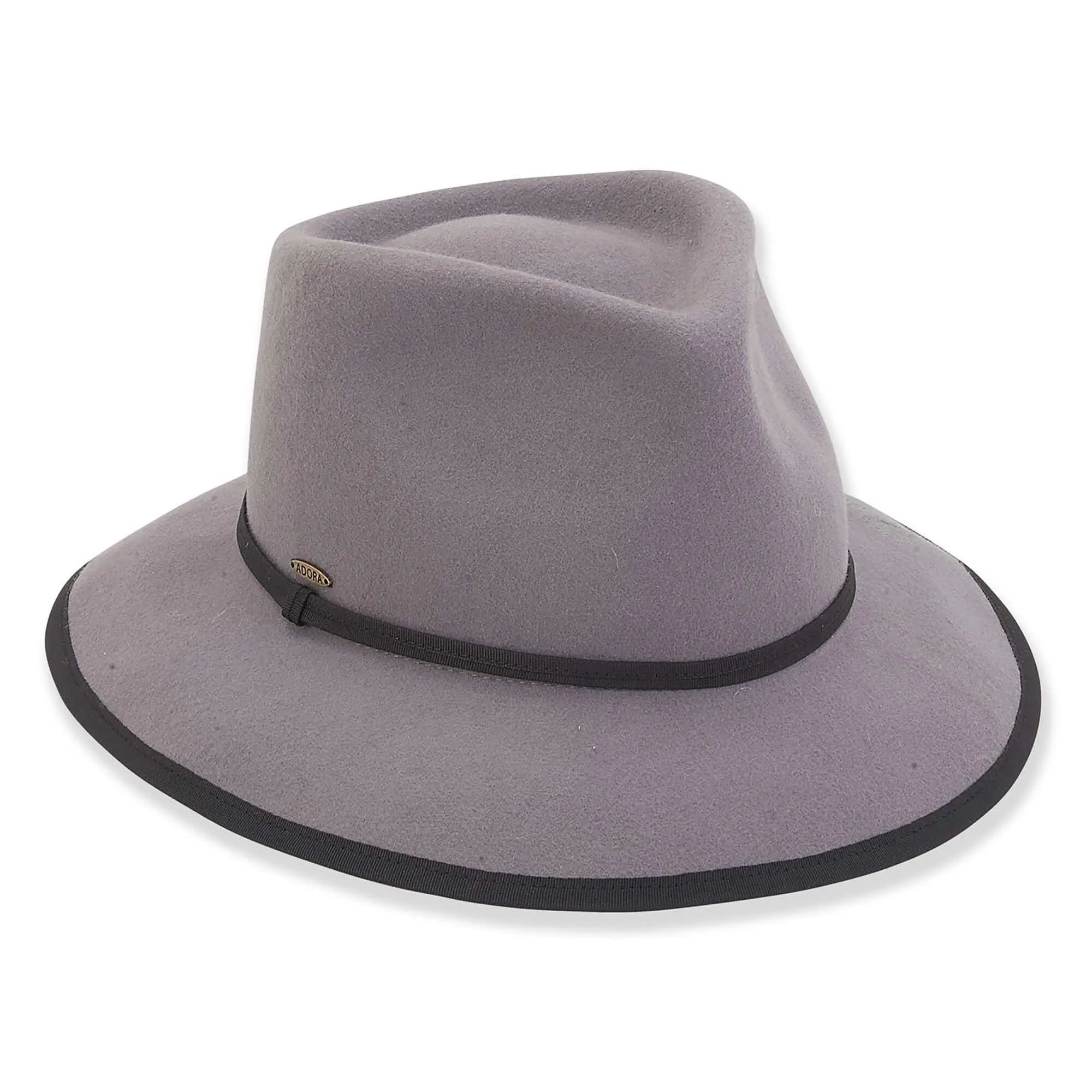 Adora® Wool Hat - Grey Wool Felt Fedora with Black Trim