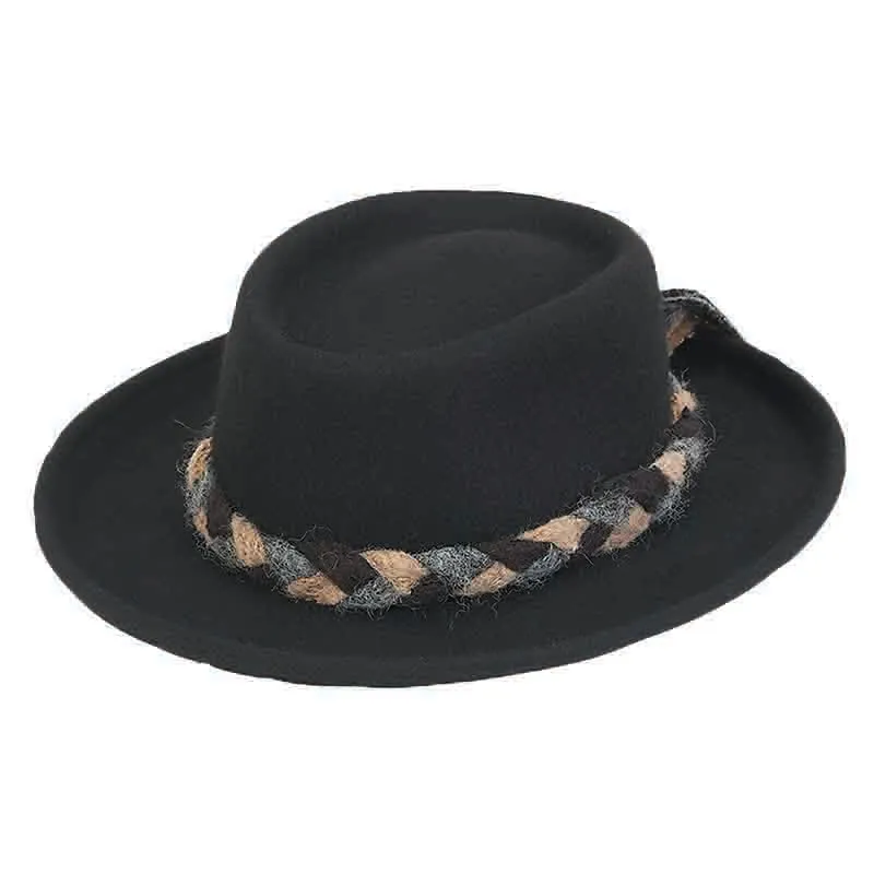 Adora® Wool Hat - Wool Felt Gambler Hat with Braided Soft Wool Tie