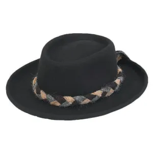 Adora® Wool Hat - Wool Felt Gambler Hat with Braided Soft Wool Tie
