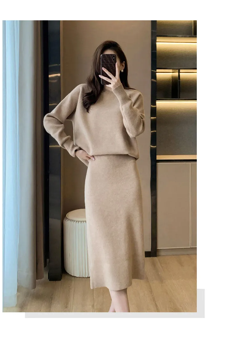 Autumn Winter Women's Knitted Skirt Suits 2-Piece Sets