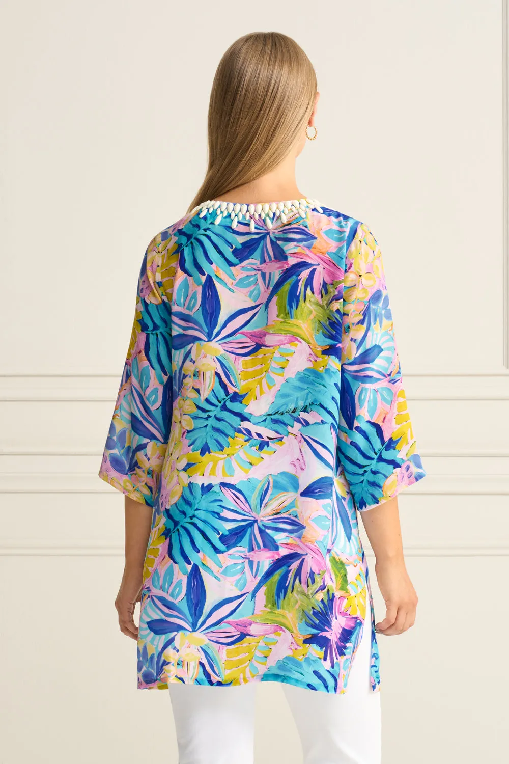 Beaded Silk Kaftan - Corsica Floral Print