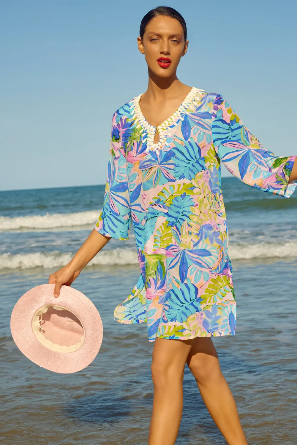 Beaded Silk Kaftan - Corsica Floral Print