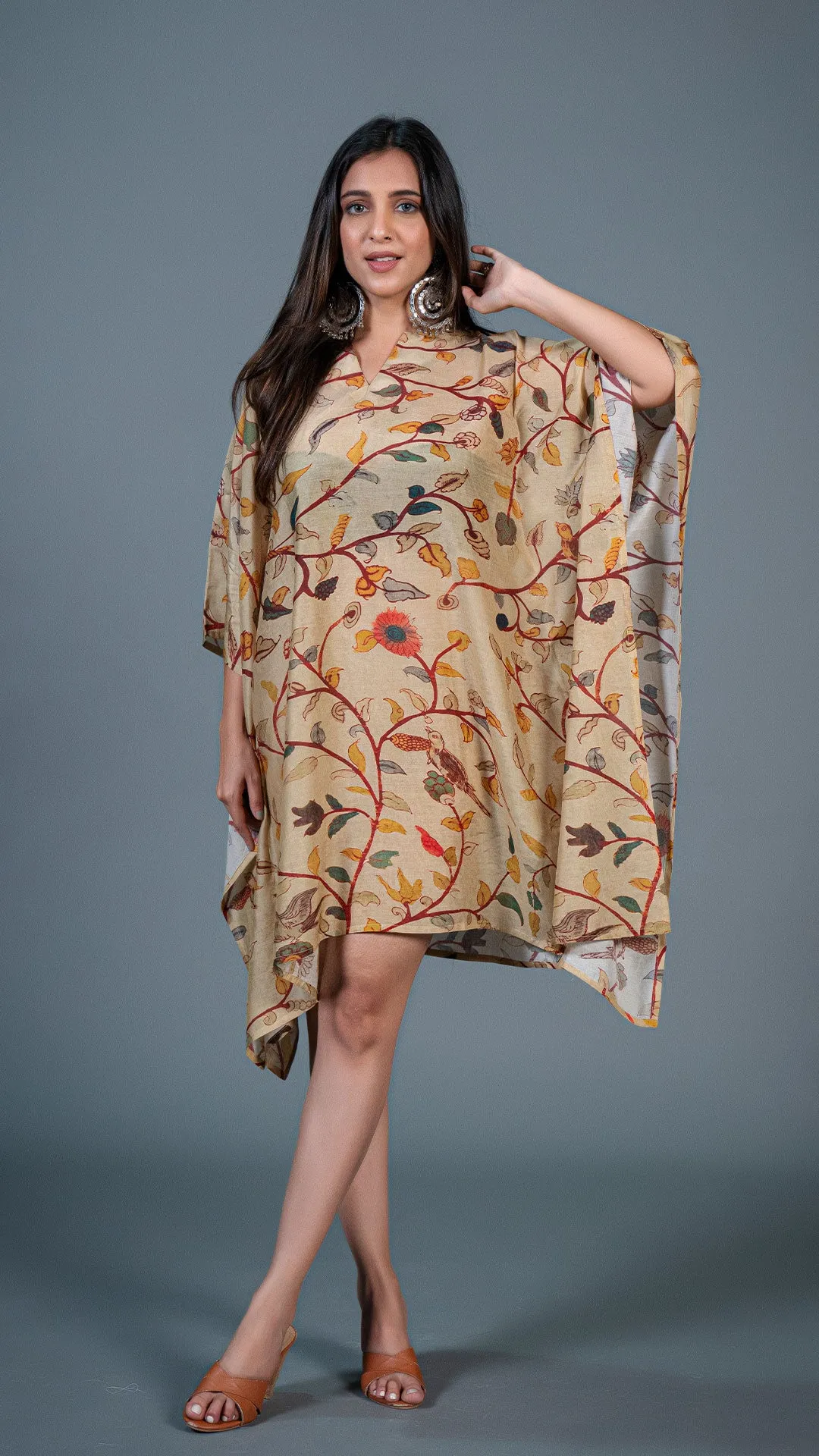 BEIGE KALAMKARI KAFTAN DRESS