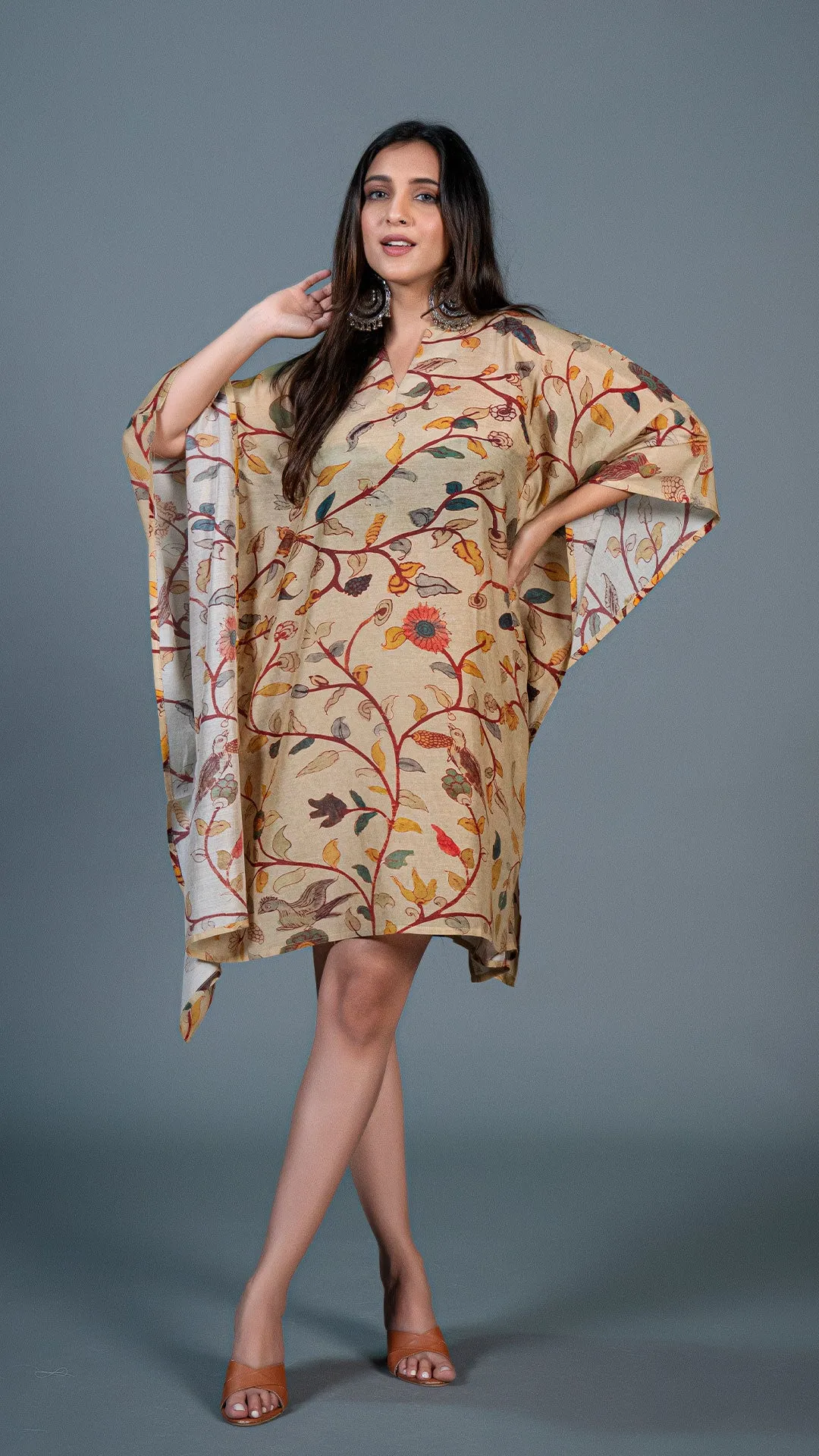 BEIGE KALAMKARI KAFTAN DRESS