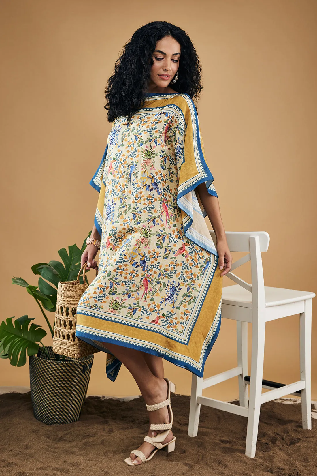 Bird And Tile Printed Kaftan Dress
