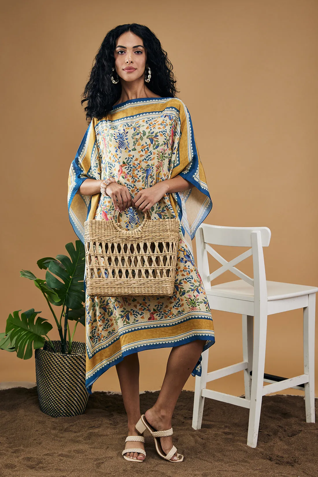Bird And Tile Printed Kaftan Dress