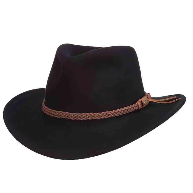 Black Crushable Wool Felt Outback Hats - Scala Hats