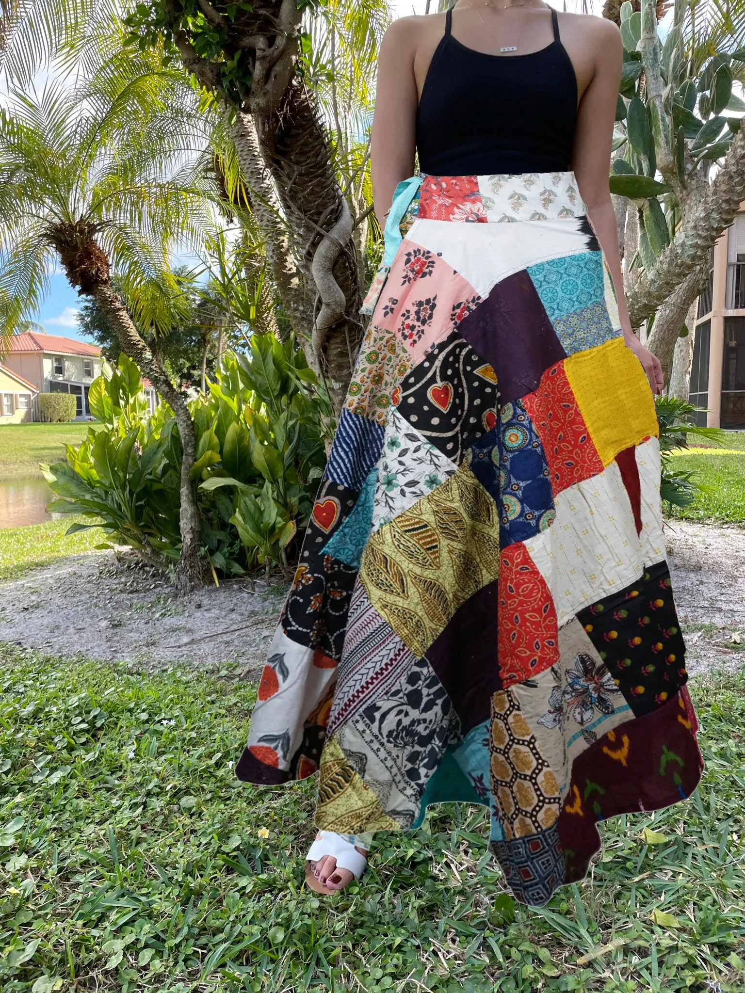 Black Floral Bohemian Hippie Wrap Skirt – Colorful Floral Beach Cover Up