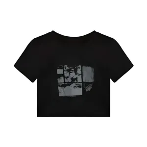 Black Graphic Cotton Crop Top – Trendy T-Shirt for Women