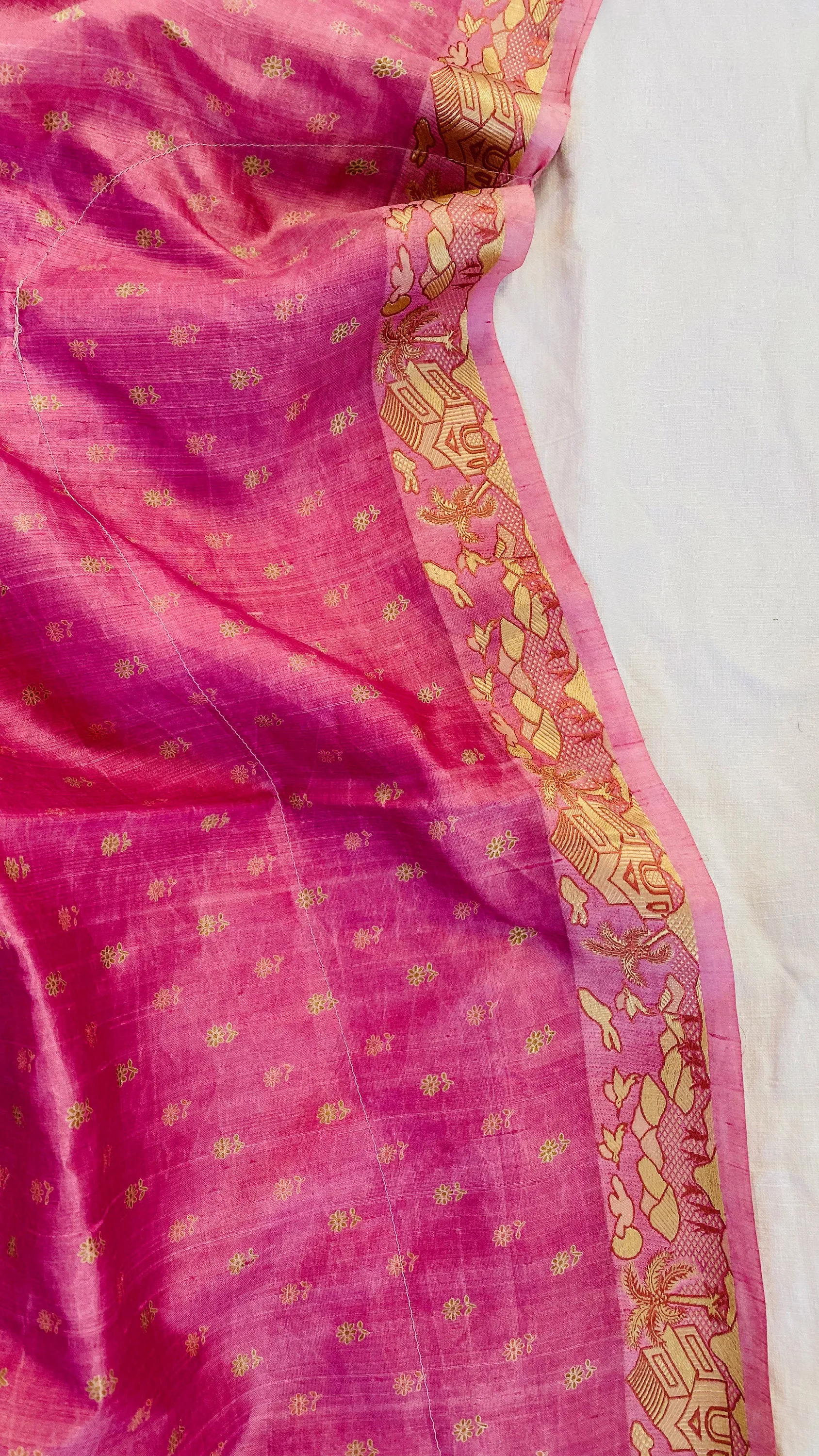 Block Print Silk Kaftan. Repurposed Vintage Silk Sari