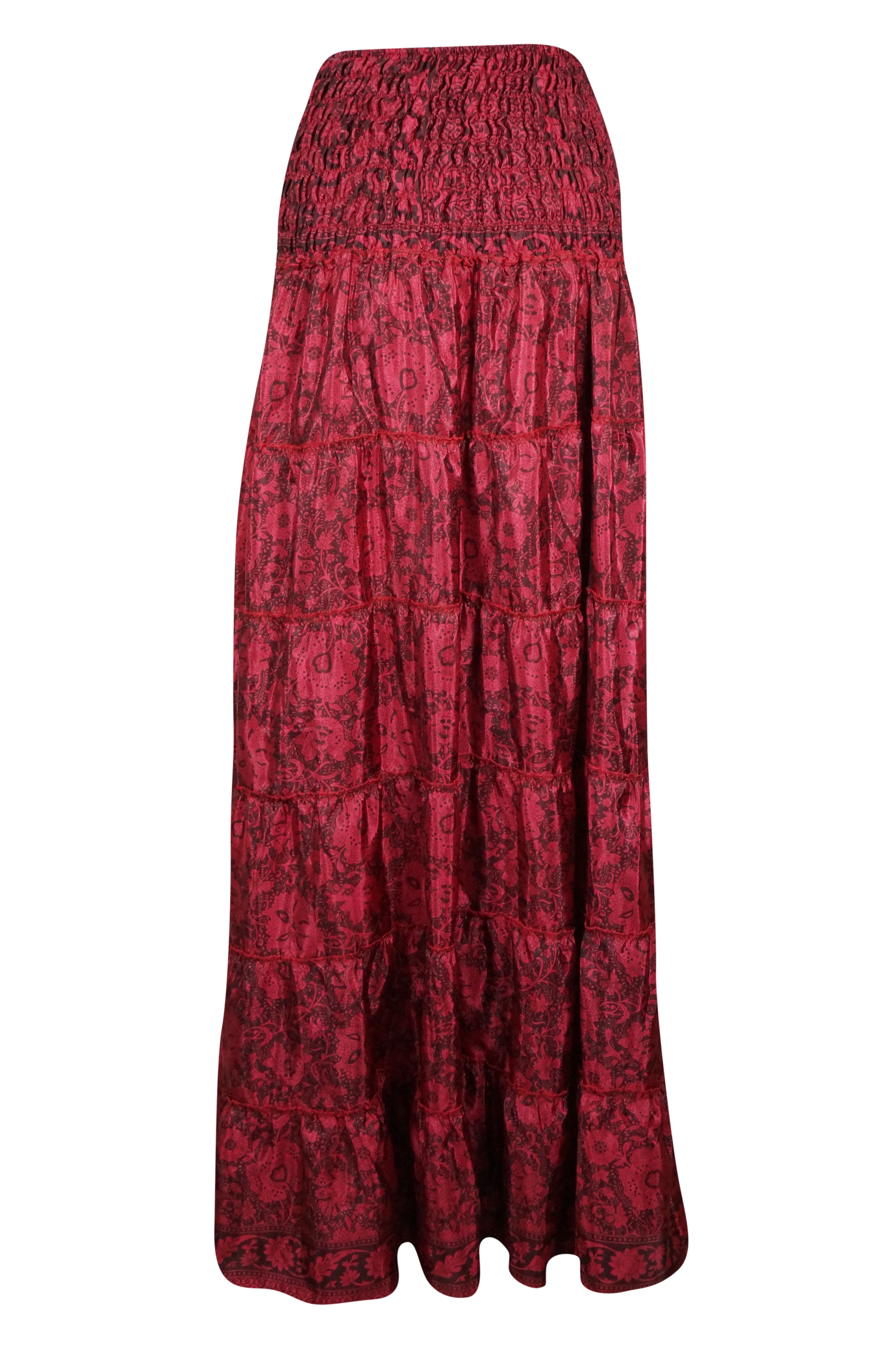 Bohemian Crimson Red Floral  Beach Maxi Skirt Stylish Boho Skirt Dress S/M