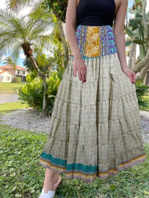 Bohemian Gray Floral Beach Maxi Skirt Stylish Boho Skirt Dress S/M