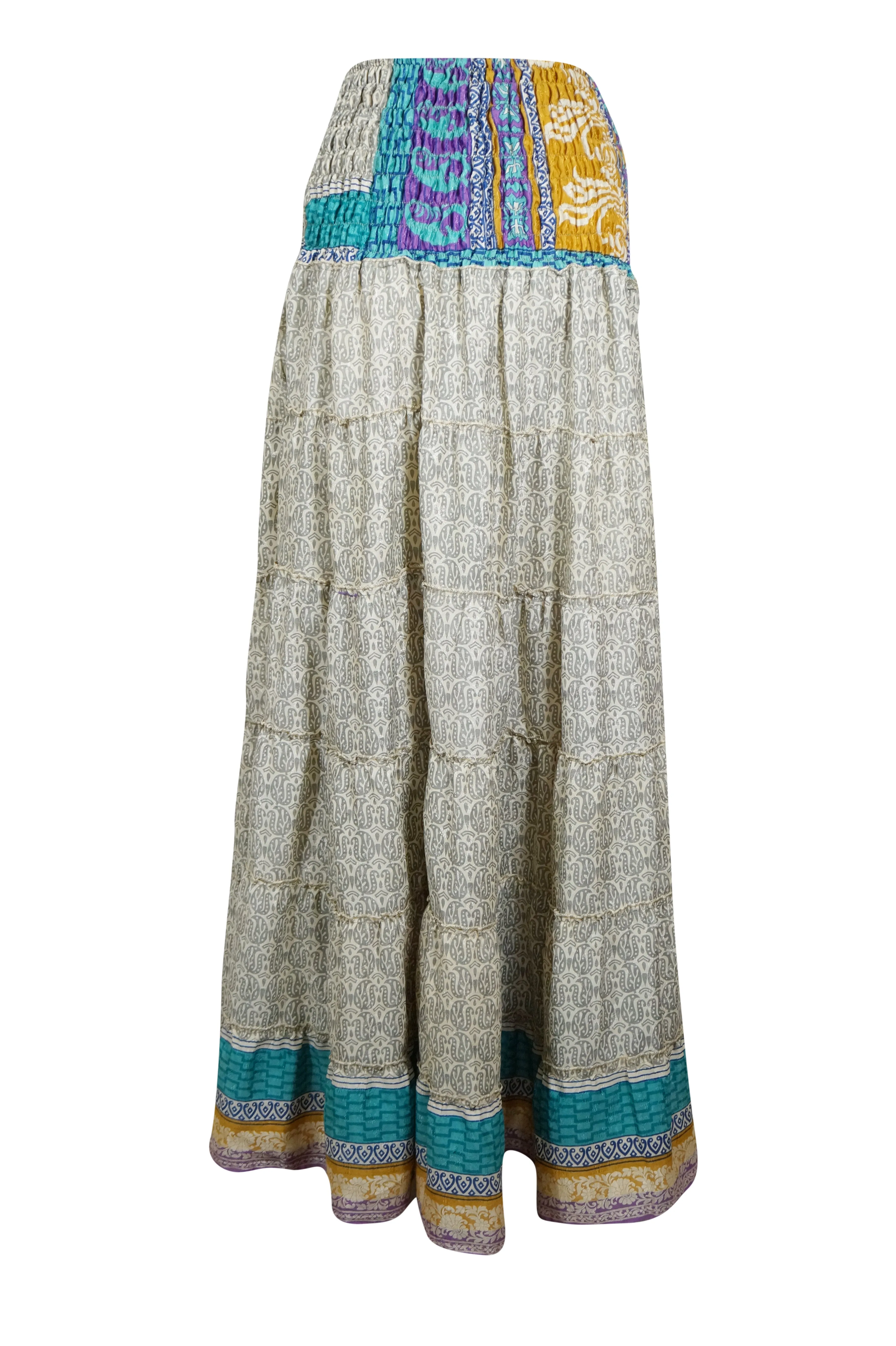 Bohemian Gray Floral Beach Maxi Skirt Stylish Boho Skirt Dress S/M