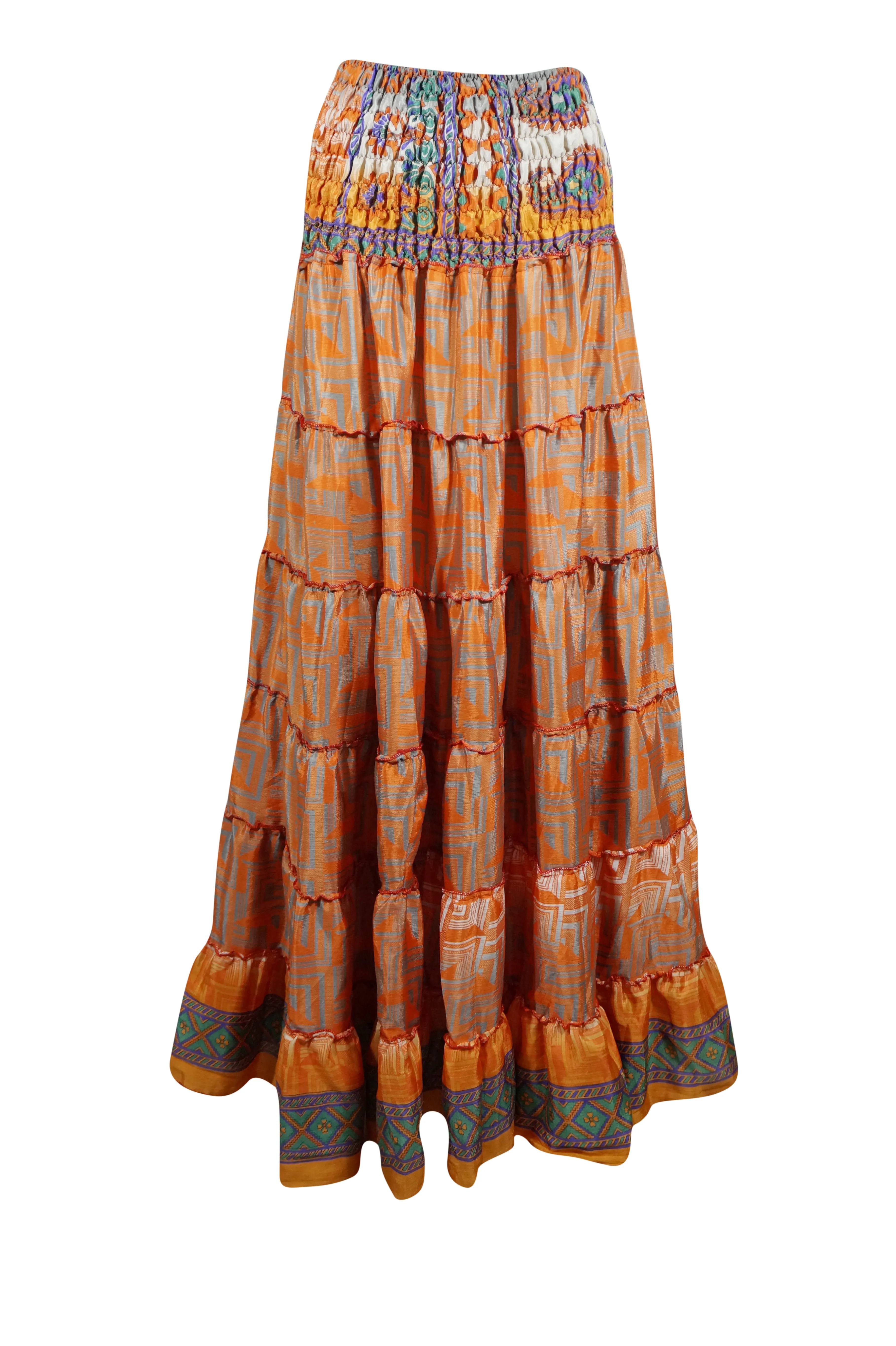 Bohemian Orange Summer Beach Maxi Skirt Stylish Boho Skirt Dress S/M