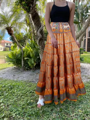 Bohemian Orange Summer Beach Maxi Skirt Stylish Boho Skirt Dress S/M