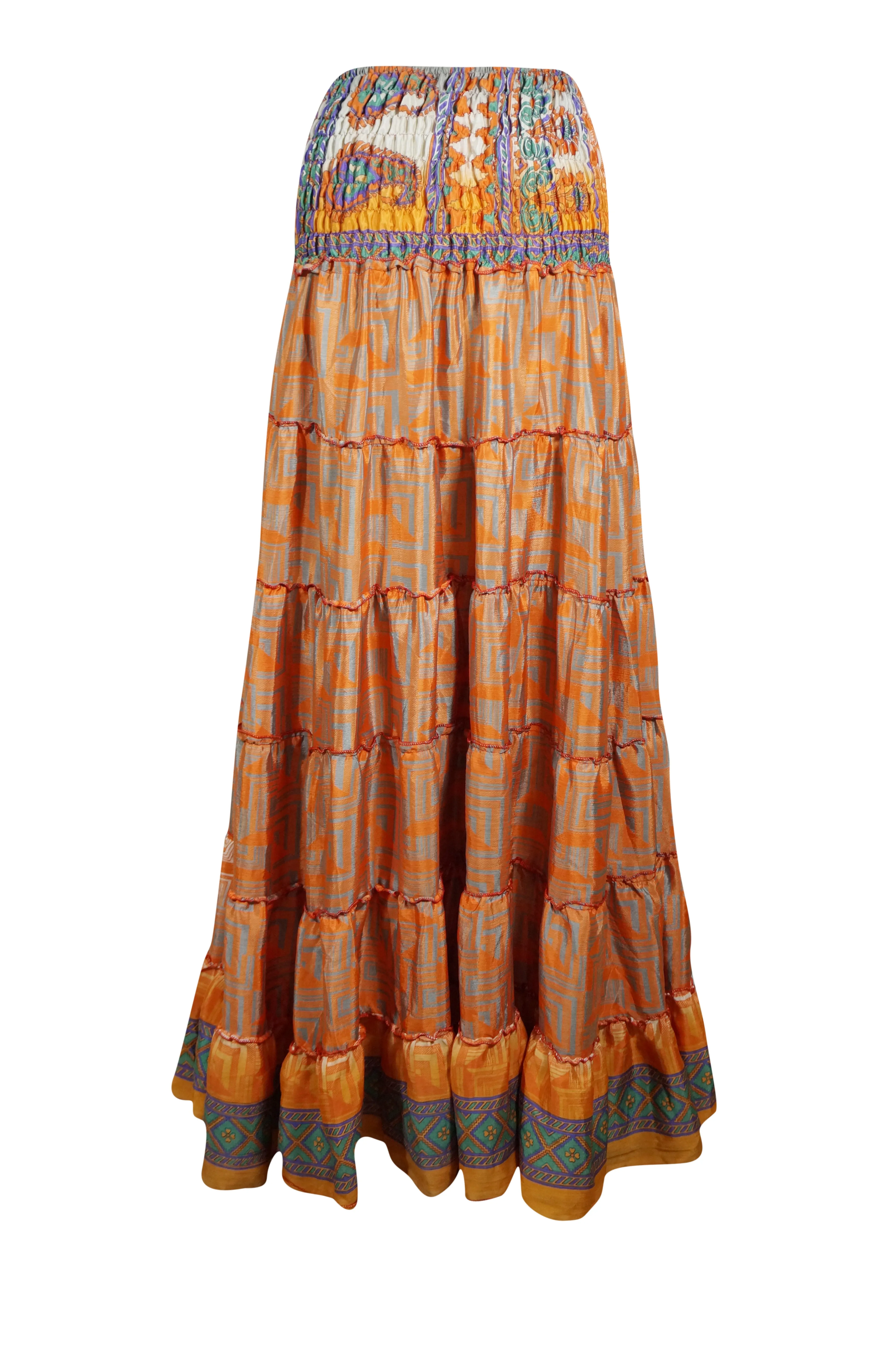 Bohemian Orange Summer Beach Maxi Skirt Stylish Boho Skirt Dress S/M