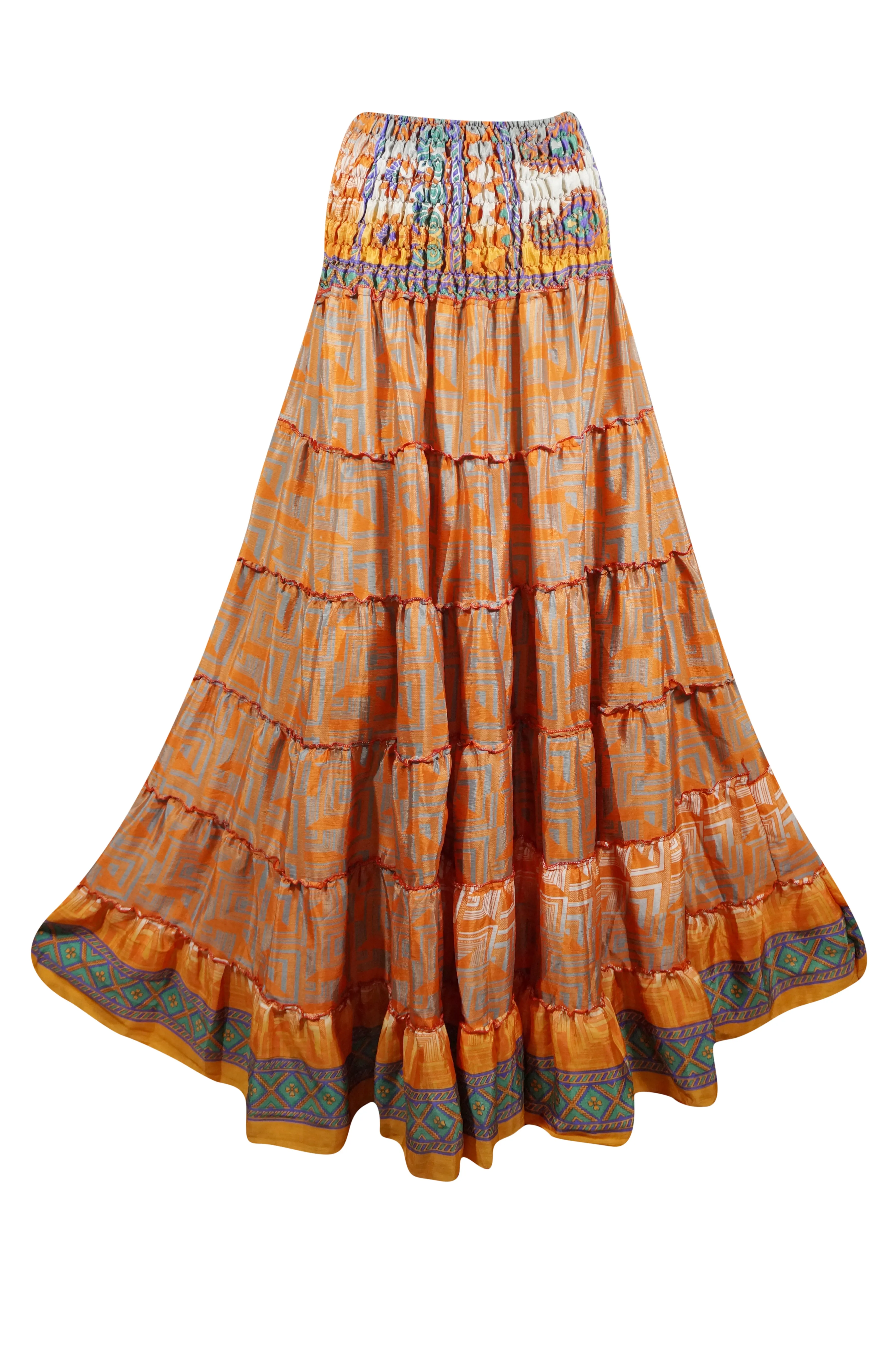 Bohemian Orange Summer Beach Maxi Skirt Stylish Boho Skirt Dress S/M