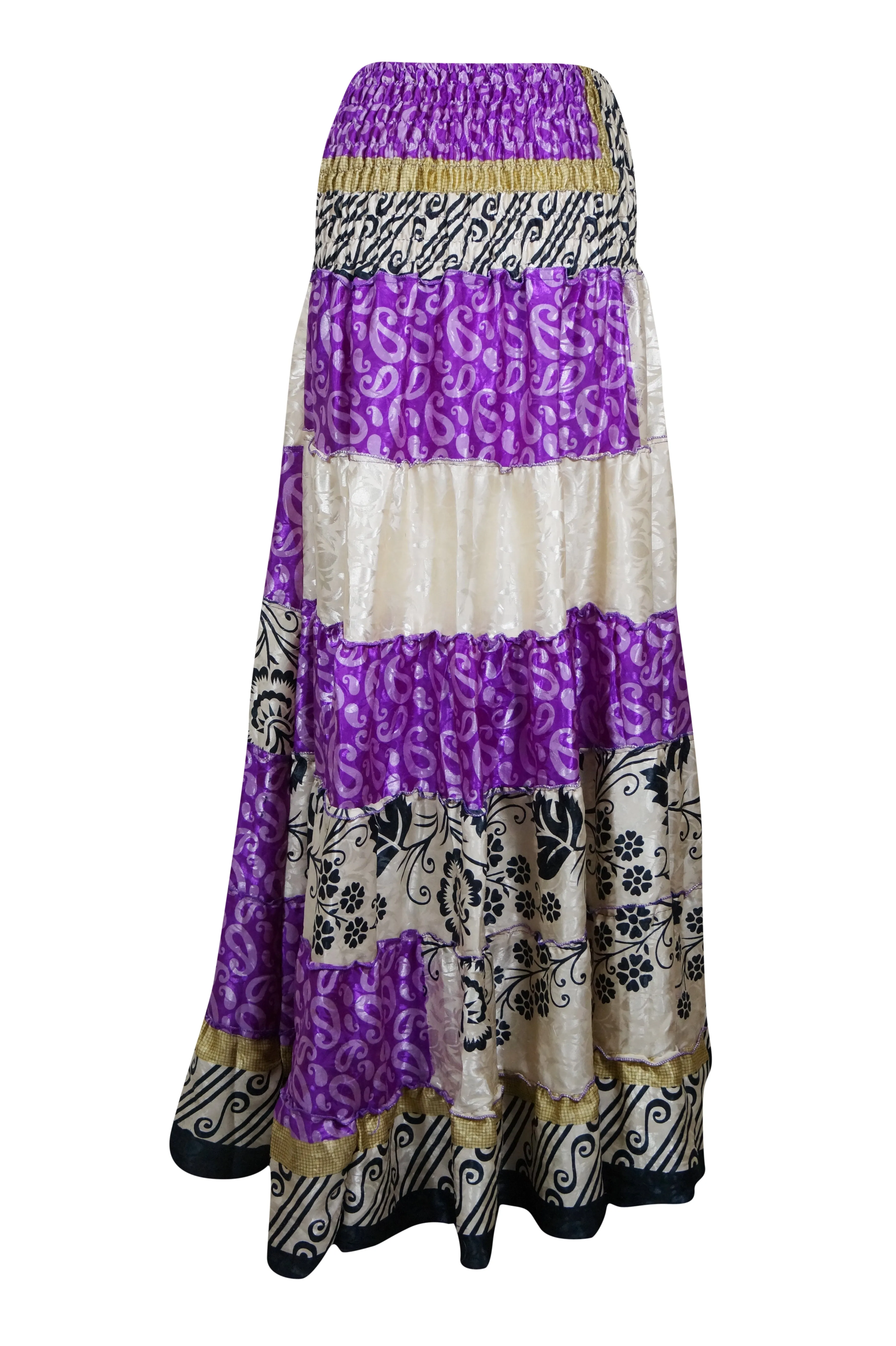 Bohemian White, Purple Floral Beach Maxi Skirt Stylish Boho Skirt Dress S/M