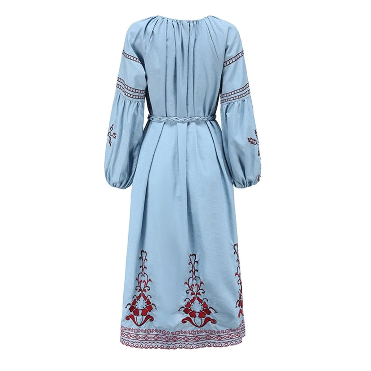 Boho Chic Blue & Red Embroidered Dress