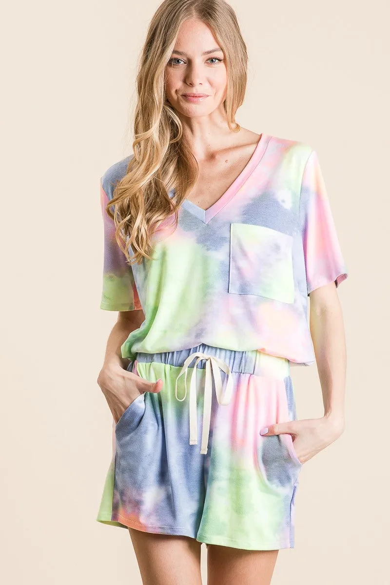 BP9001-49 | TIE DYE  CASUAL SHORTS WITH TWILL TAPE DRAWSTRING