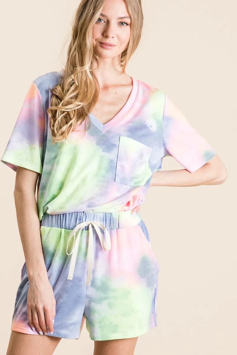 BP9001-49 | TIE DYE  CASUAL SHORTS WITH TWILL TAPE DRAWSTRING