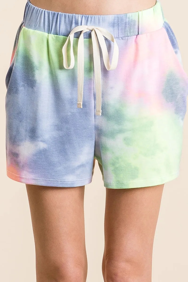 BP9001-49 | TIE DYE  CASUAL SHORTS WITH TWILL TAPE DRAWSTRING