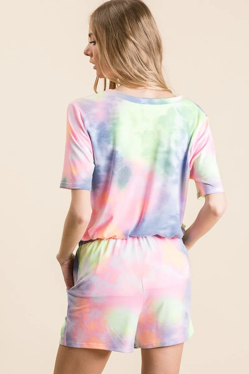 BP9001-49 | TIE DYE  CASUAL SHORTS WITH TWILL TAPE DRAWSTRING