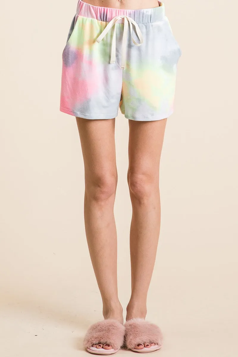 BP9001-49 | TIE DYE  CASUAL SHORTS WITH TWILL TAPE DRAWSTRING