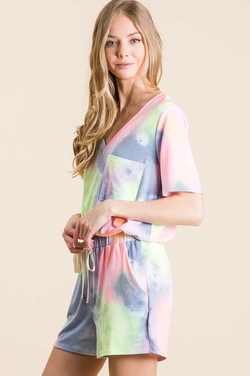 BP9001-49 | TIE DYE  CASUAL SHORTS WITH TWILL TAPE DRAWSTRING