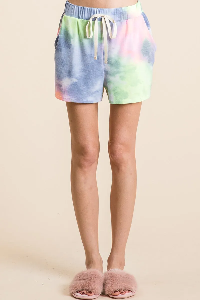 BP9001-49 | TIE DYE  CASUAL SHORTS WITH TWILL TAPE DRAWSTRING