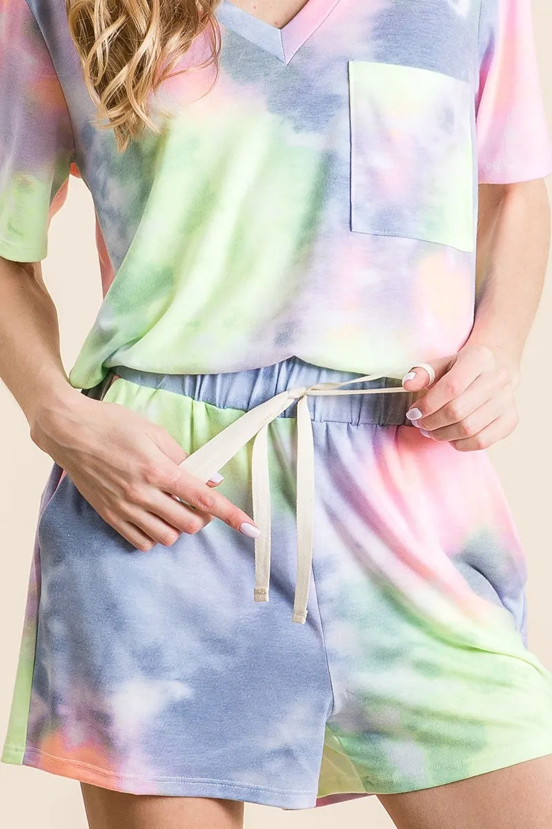 BP9001-49 | TIE DYE  CASUAL SHORTS WITH TWILL TAPE DRAWSTRING