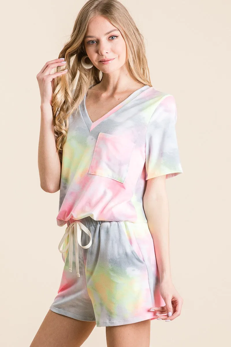 BP9001-49 | TIE DYE  CASUAL SHORTS WITH TWILL TAPE DRAWSTRING