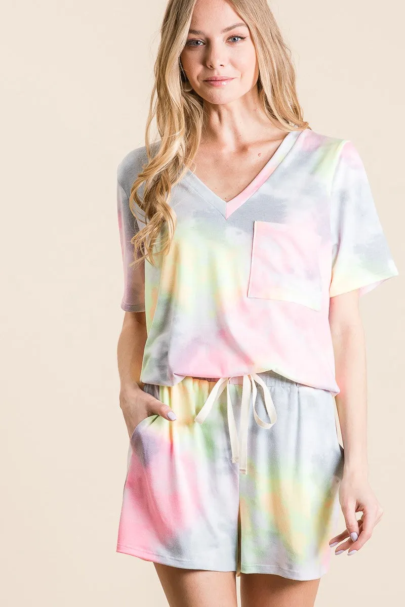 BP9001-49 | TIE DYE  CASUAL SHORTS WITH TWILL TAPE DRAWSTRING