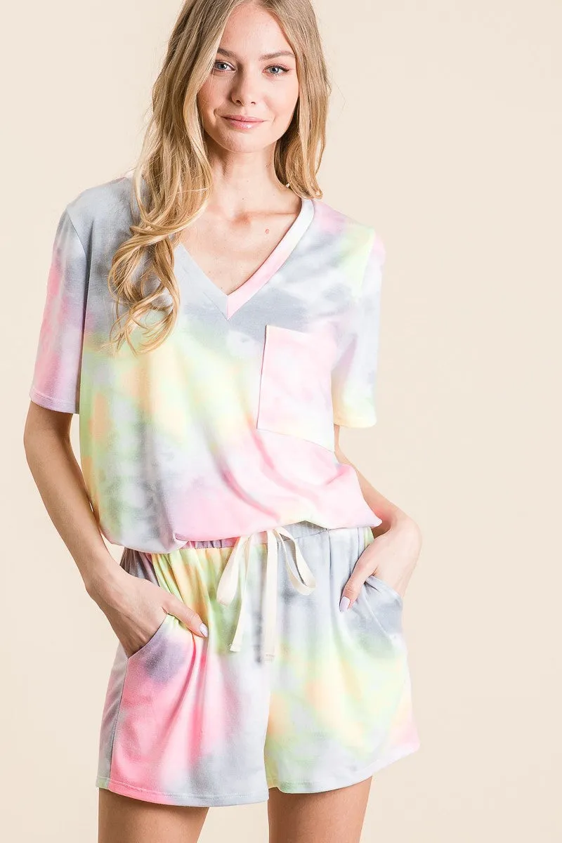 BP9001-49 | TIE DYE  CASUAL SHORTS WITH TWILL TAPE DRAWSTRING