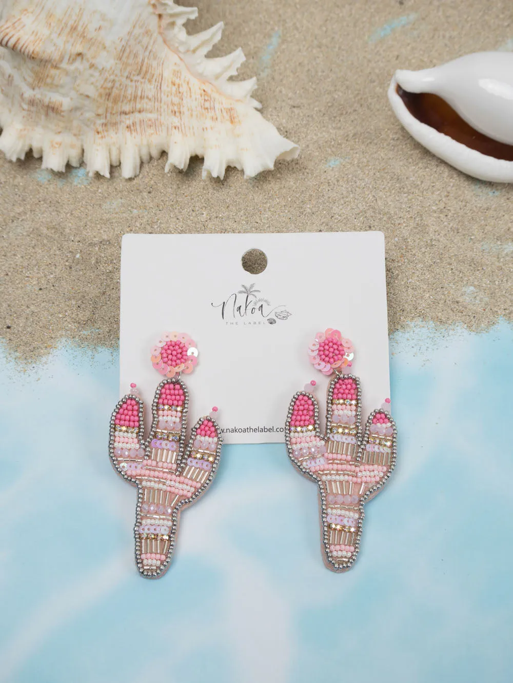 Cactus Beaded Earrings - Pink