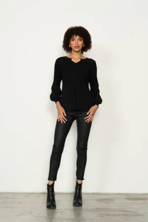 Caju - CZ958 Half Rib Knit Top Black