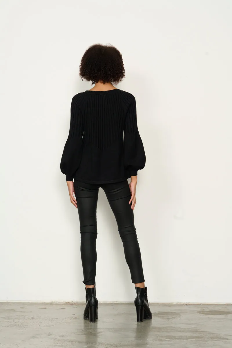 Caju - CZ958 Half Rib Knit Top Black