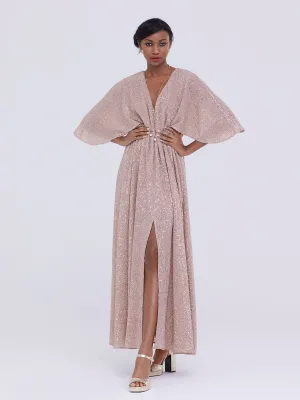 Cap-Sleeve Sequin Maxi Dress