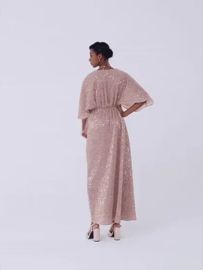 Cap-Sleeve Sequin Maxi Dress