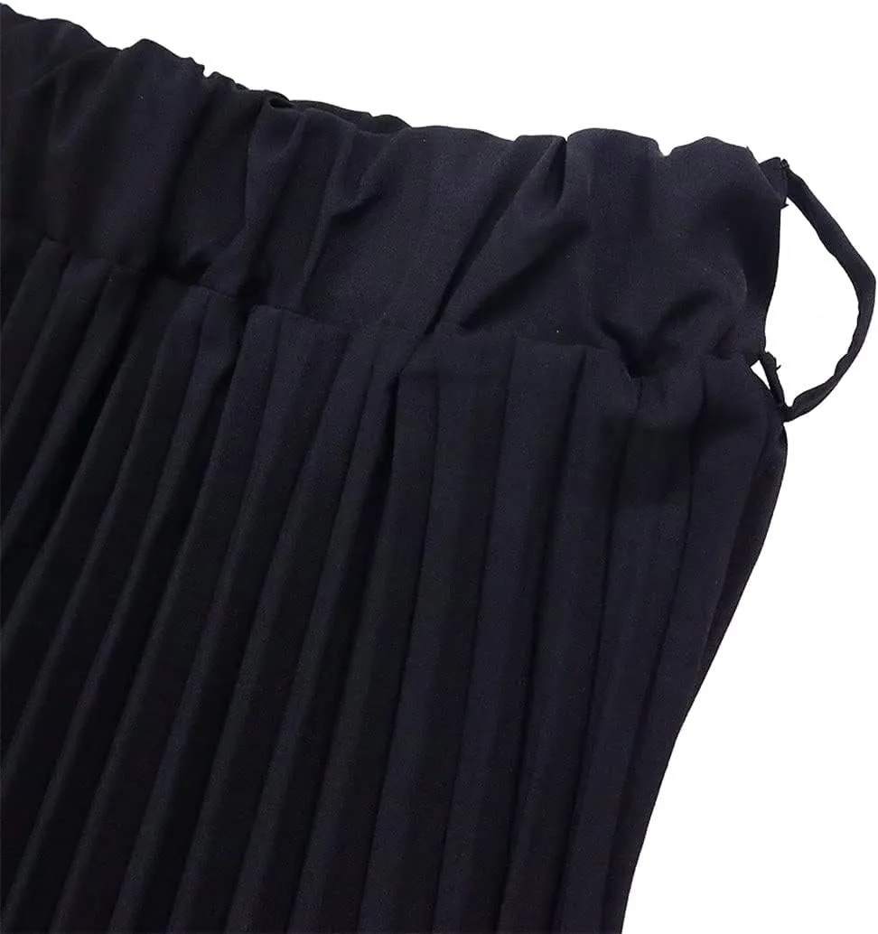 CHARTOU Women Elastic Waist Maxi Pleated Skirt Ruffle Long Skirt Club Party Flowy A Line Skirt with Belt