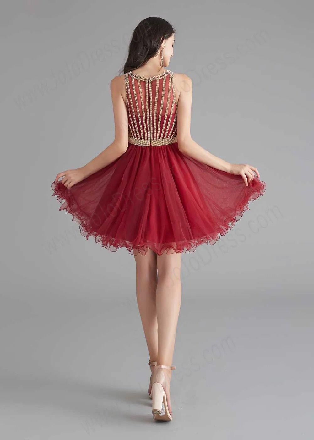 Chic Short Dark Red Tulle Evening Dress