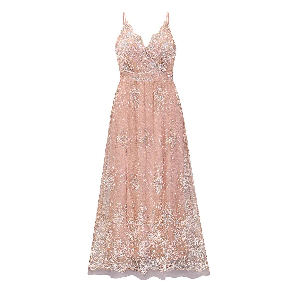 Chic Spaghetti Straps Long Lace Party Prom Dresses