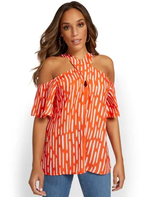 Cold-Shoulder Wrap Top