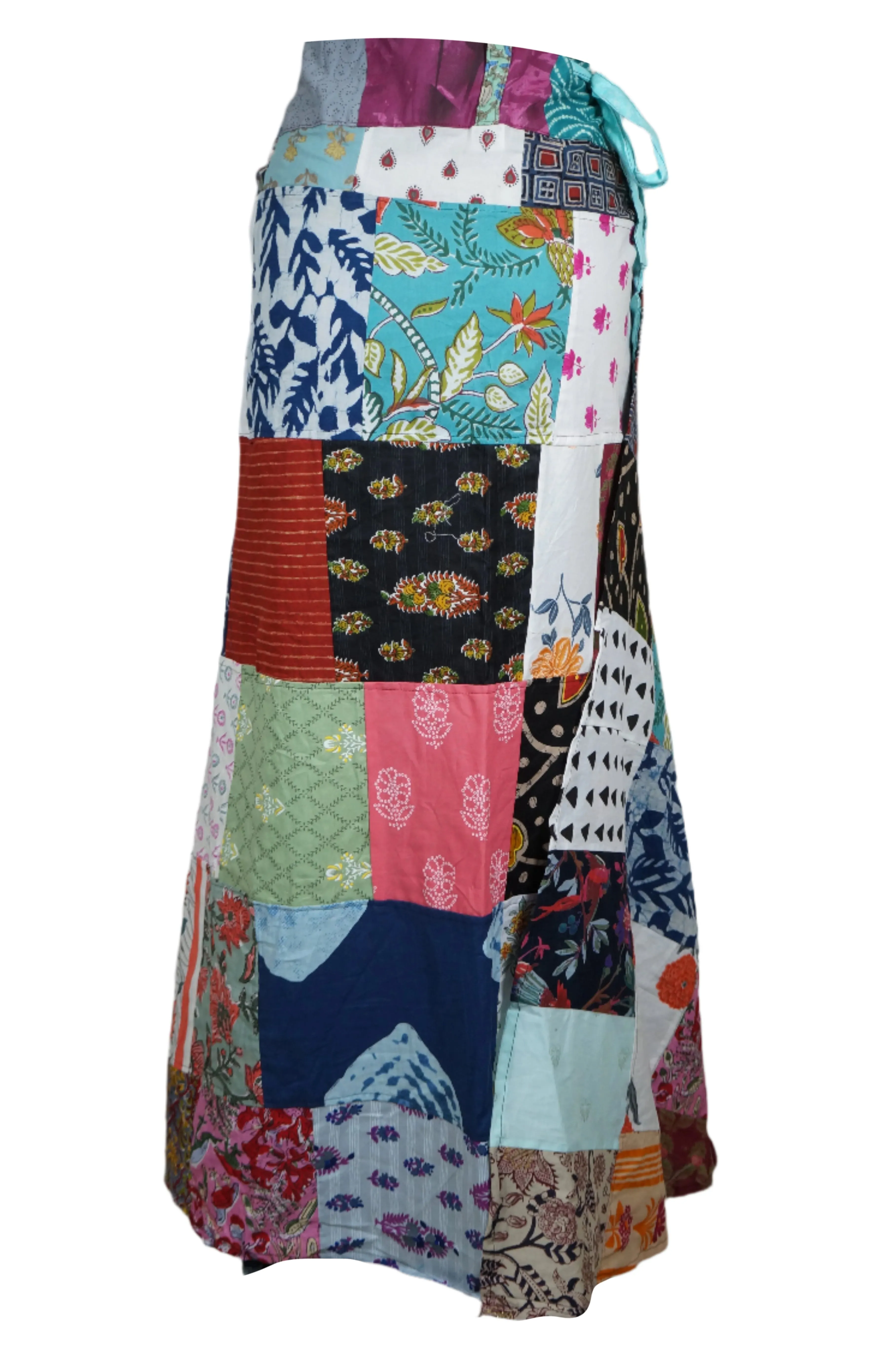 Colorful Patchwork Boho Floral Wrap Skirt – Vibrant Free-Spirited Beach Charm