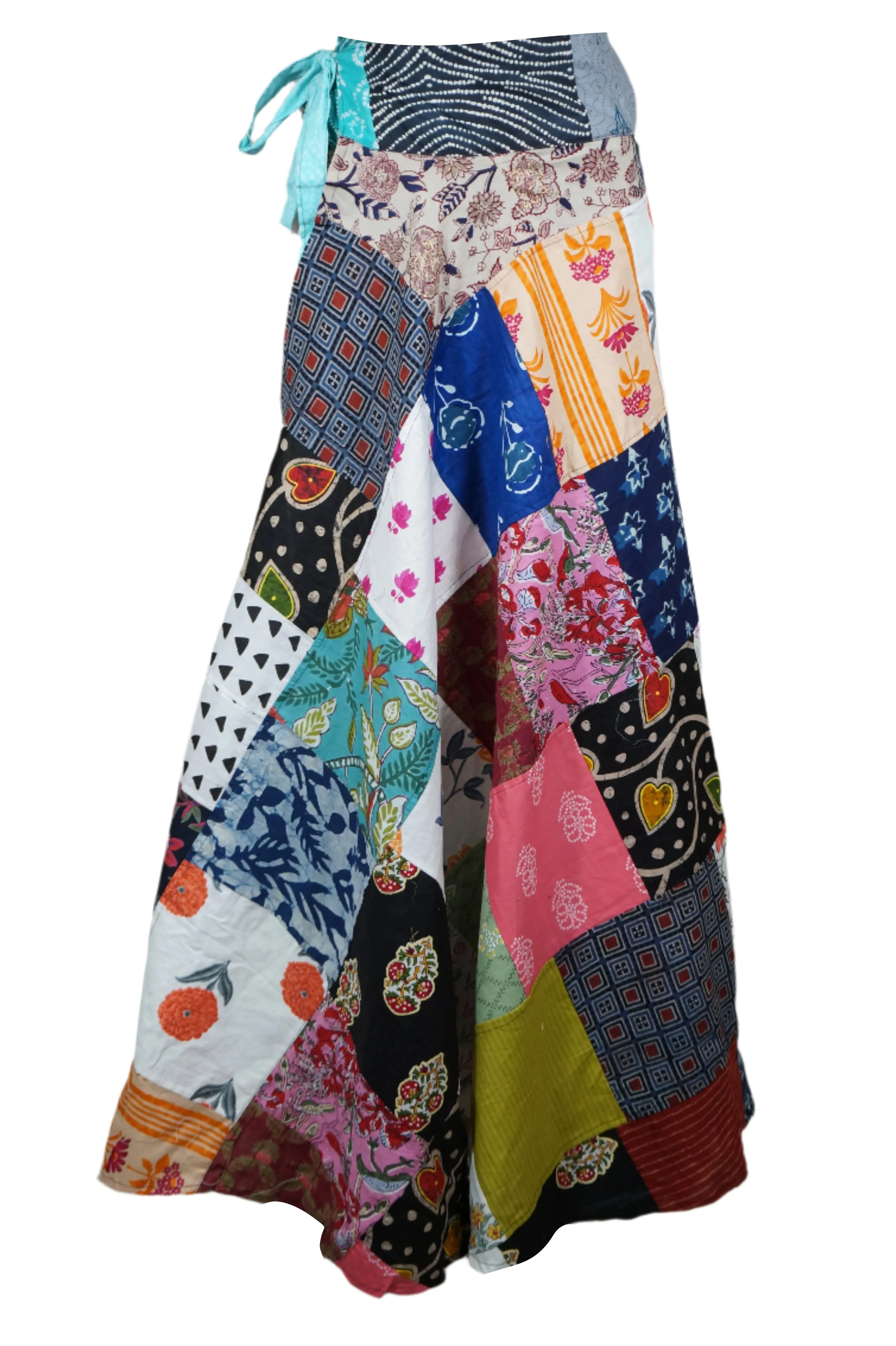 Colorful Patchwork Boho Floral Wrap Skirt – Vibrant Free-Spirited Beach Charm