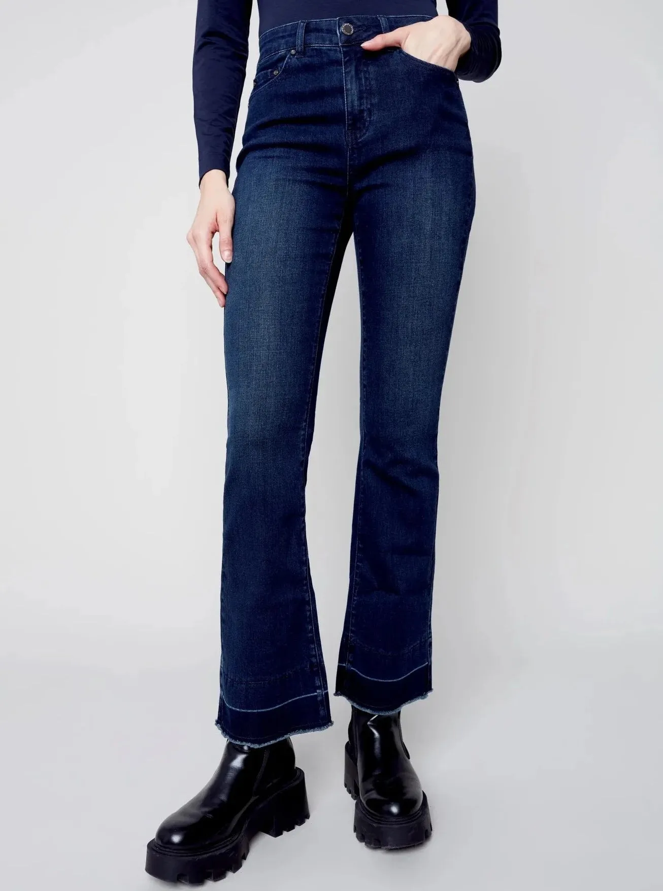Contrast Cuff Flare Pant [Blue Black-C5368]