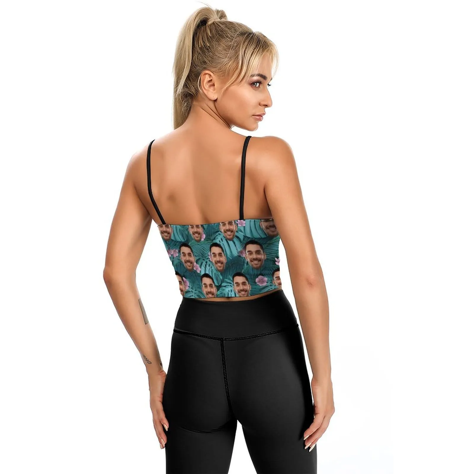 Custom Face Crop Tops Tropical Plants Leopard Women's Crop Camisole Top (With Chest Pad)