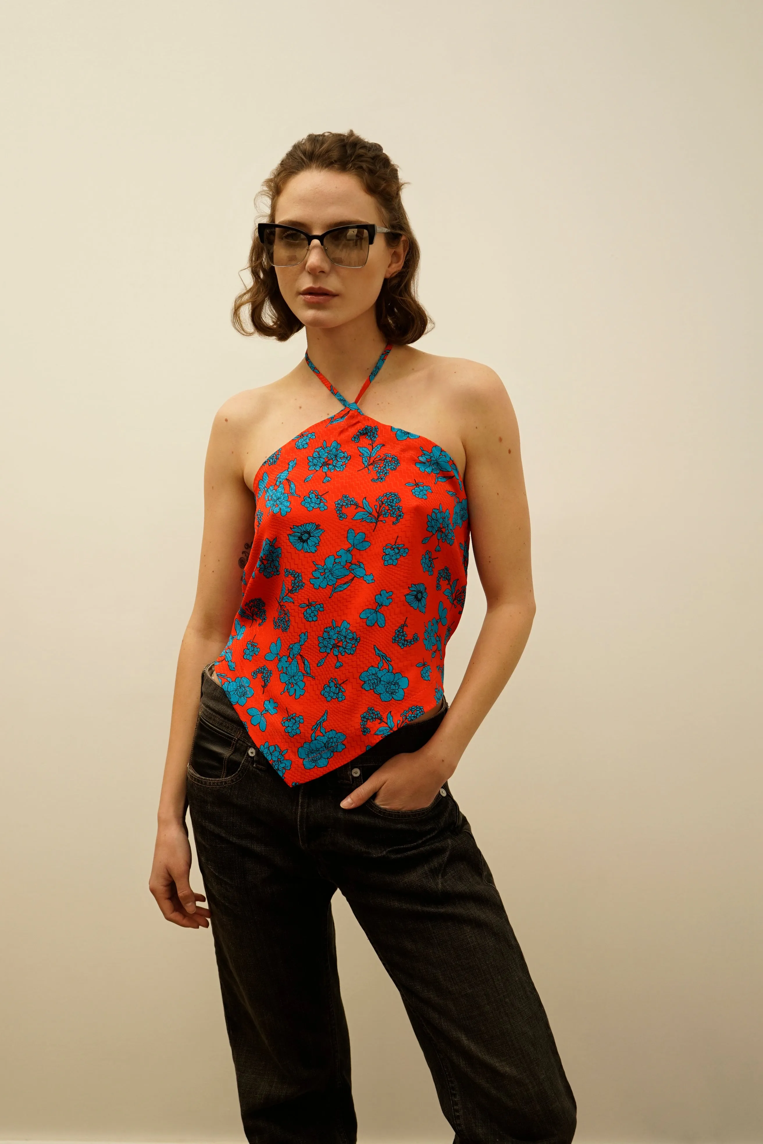 Day Asymmetrical Silk Halter Top