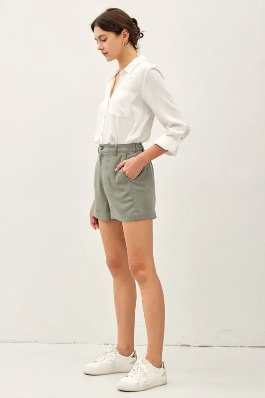 Dixie High Waist Linen Shorts Sage