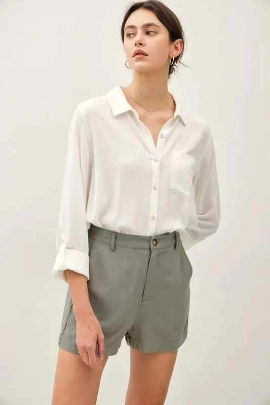 Dixie High Waist Linen Shorts Sage
